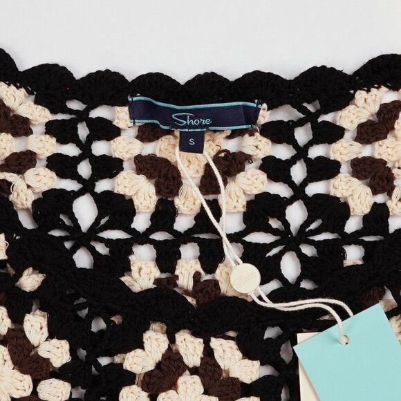 Shore Brand Crochet Mini Dress Coverup Black Brown Cream - Size Small - NWT - Picture 4 of 8